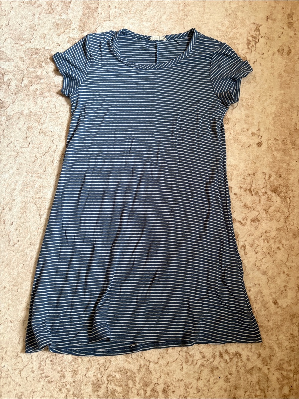 Olivia Rae Blue and White Striped Short-Sleeve Mini Dress